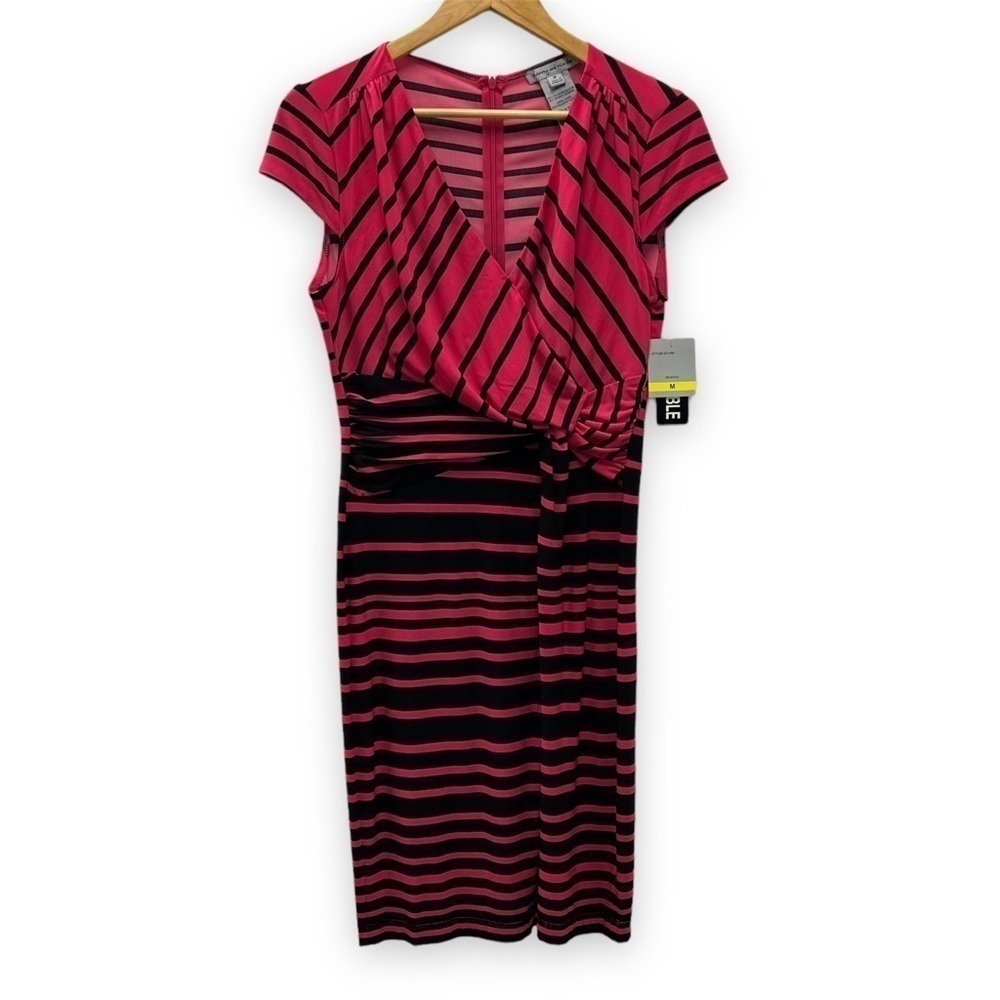 DANNY & Nicole Fuchsia Stripe Knot Dress Medium M‎ NWT
